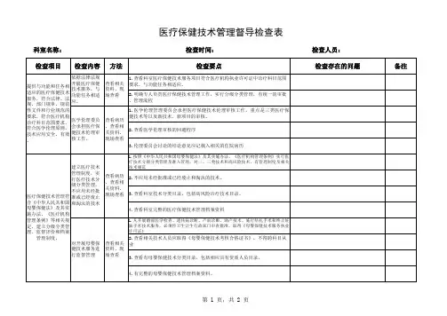 医疗技术管理督导检查表(新版)