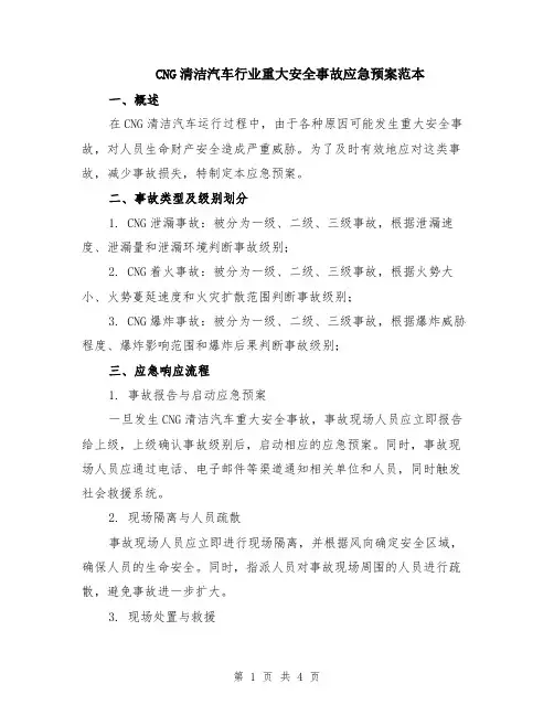 CNG清洁汽车行业重大安全事故应急预案范本