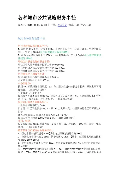 各种城市公共设施服务半径