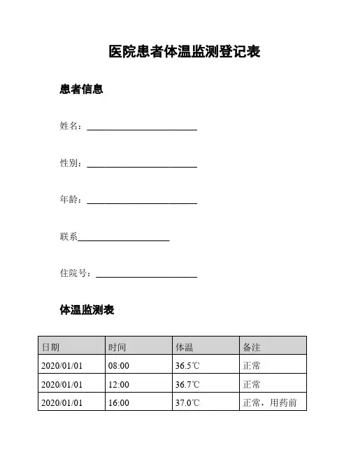 医院患者体温监测登记表