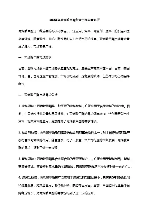 2023年丙烯酸甲酯行业市场前景分析