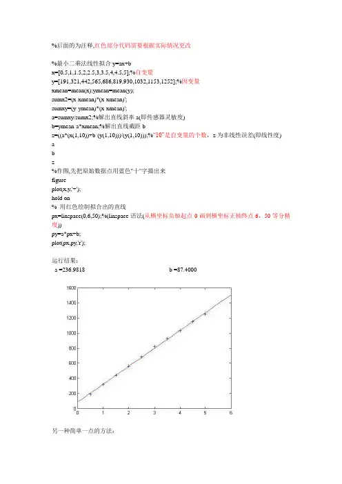 用Matlab进行最小二乘法线性拟合(求传感器非线性误差、灵敏度)