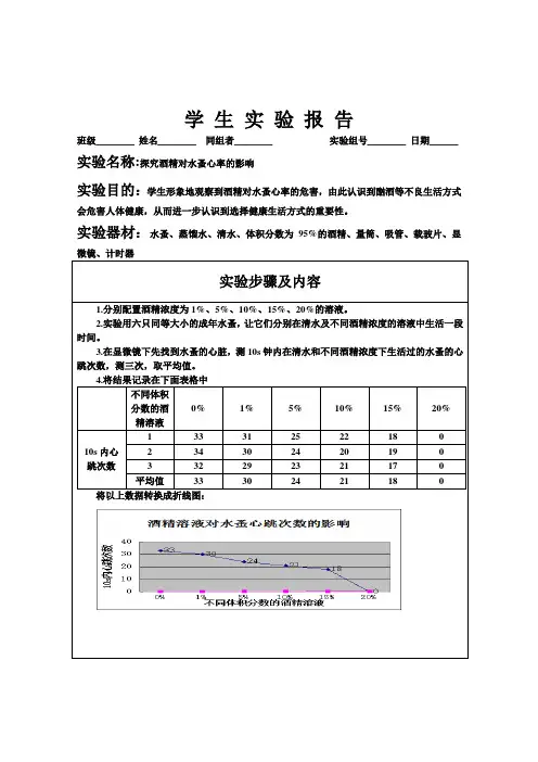 酒精对水蚤心率的影响