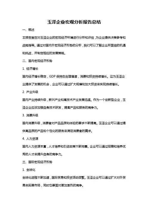 玉泽企业宏观分析报告总结