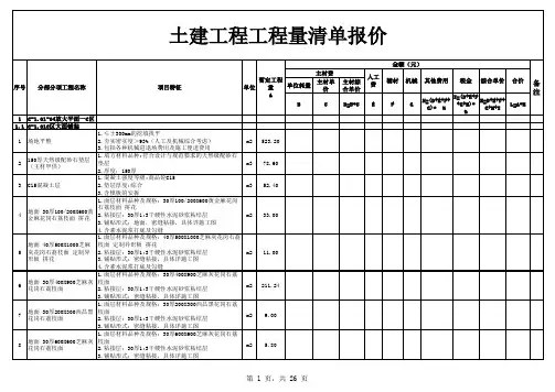 土建工程工程量清单报价excel模板