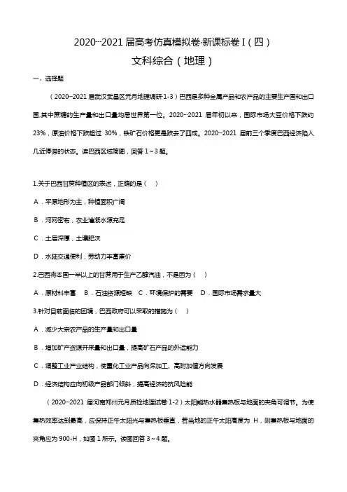 2020┄2021届高考仿真模拟卷·新课标卷I四文综地理