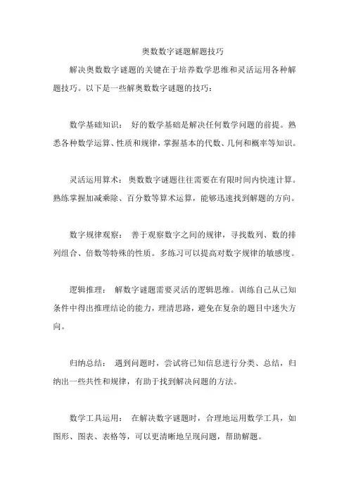 奥数数字谜题解题技巧