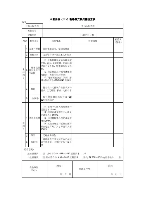 六氟化硫(SF6)断路器安装质量检查表
