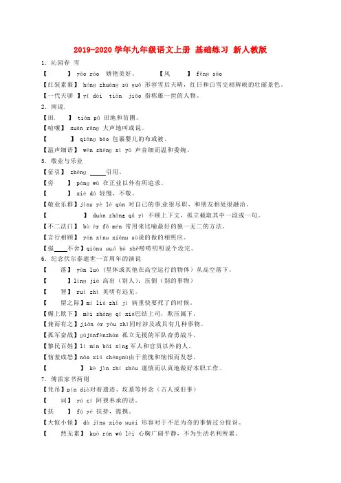 2019-2020学年九年级语文上册 基础练习 新人教版