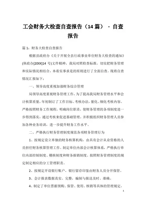 工会财务大检查自查报告(14篇) - 自查报告