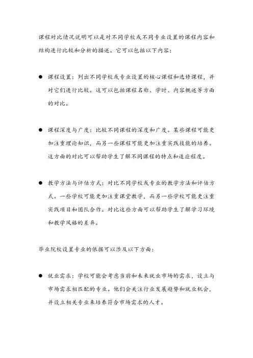 课程对比情况说明及毕业院校设置专业的依据