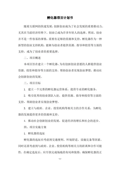 孵化器项目计划书