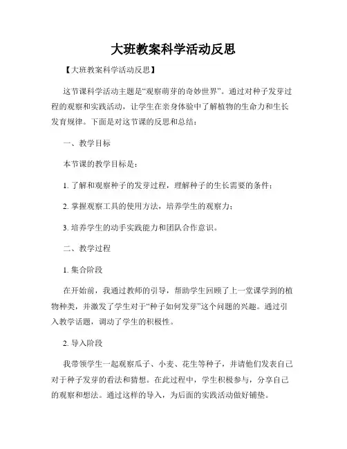 大班教案科学活动反思