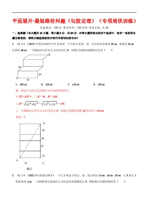平面展开-最短路径问题(勾股定理)(专项培优训练)—八年级数学上册(北师大版)(解析版)
