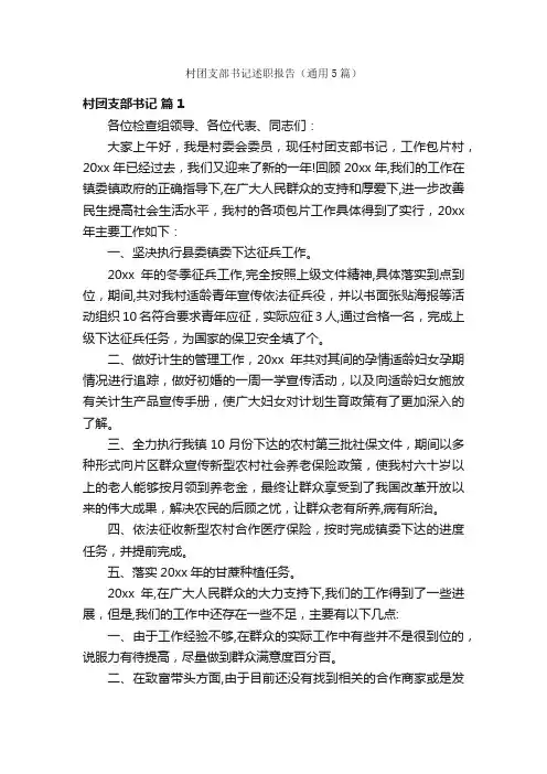 村团支部书记述职报告（通用5篇）