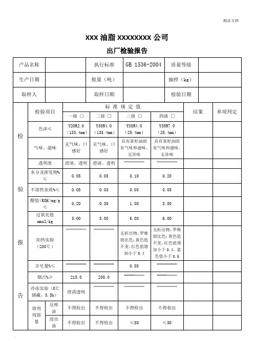 食用油企业产品出厂检验报告