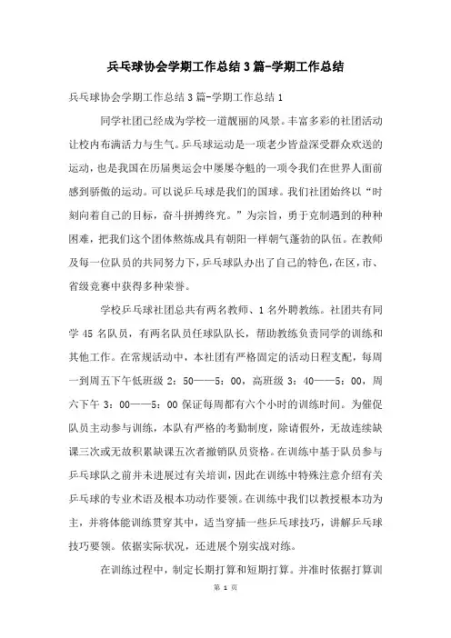 兵乓球协会学期工作总结3篇-学期工作总结
