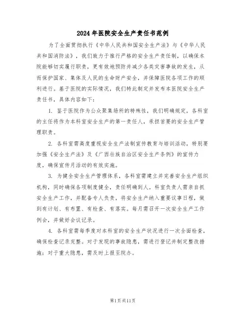 2024年医院安全生产责任书范例（六篇）