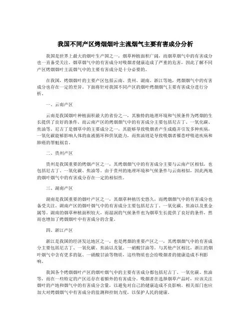 我国不同产区烤烟烟叶主流烟气主要有害成分分析