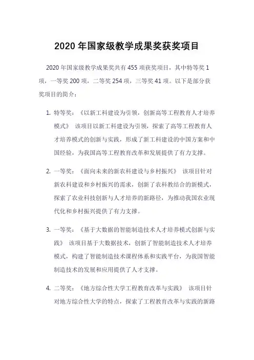 2020年国家级教学成果奖获奖项目