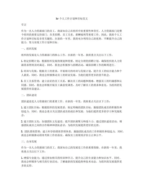 hr个人工作计划和目标范文