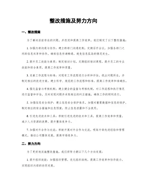 整改措施及努力方向