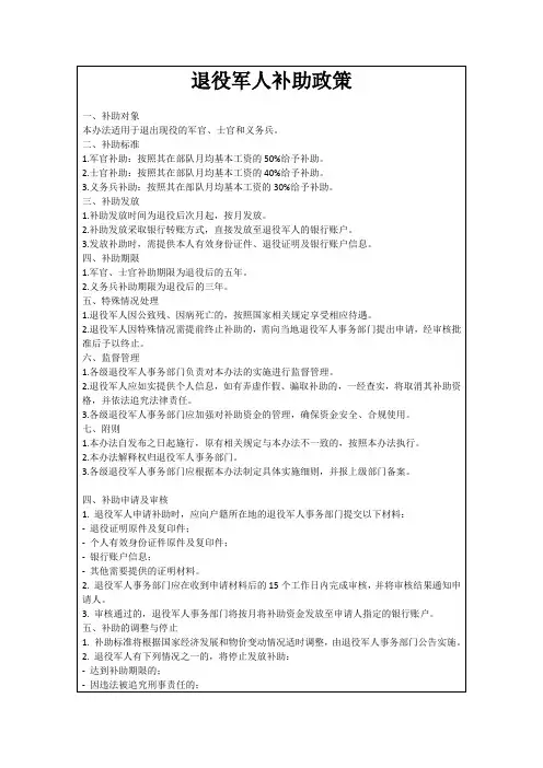 退役军人补助政策
