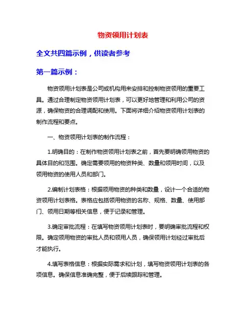 物资领用计划表