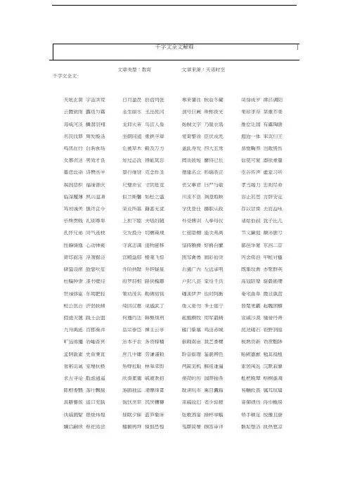 千字文全文解释知识分享