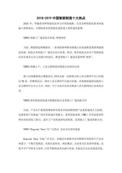 2018-2019中国智能制造十大热点