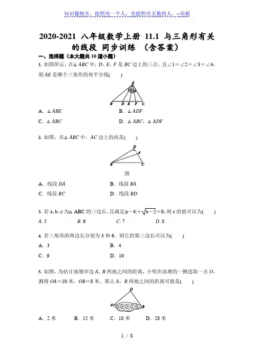 人教版 八年级数学上册 11.1 与三角形有关的线段 同步训练 (含答案)