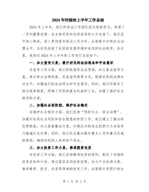 2024年村综治上半年工作总结