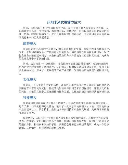 庆阳未来发展潜力巨大