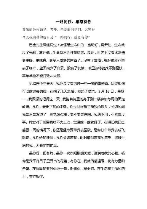一路同行,感恩有你(感恩演讲比赛)