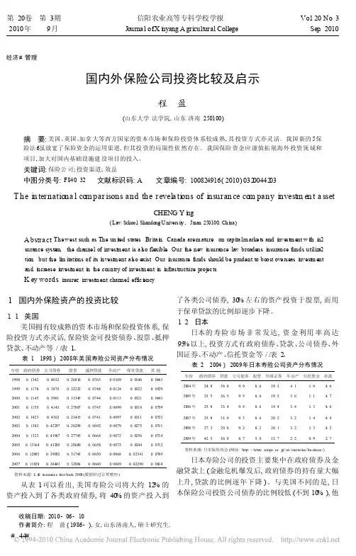国内外保险公司投资比较及启示