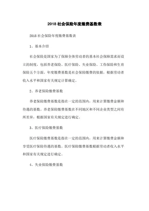2018社会保险年度缴费基数表