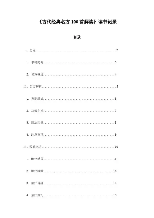 《古代经典名方100首解读》笔记
