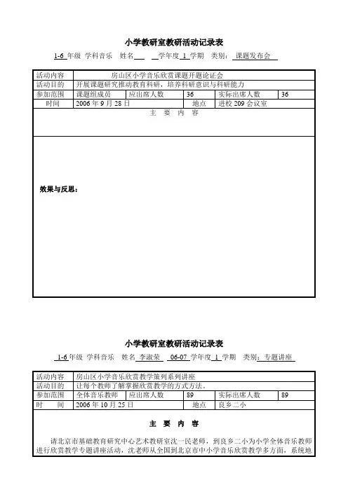 小学教研活动记录表