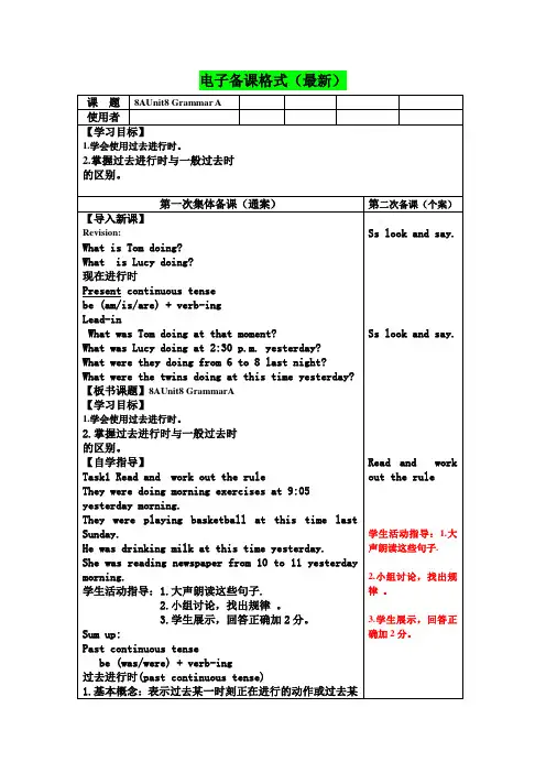 最新精编 牛津译林版英语 8A  Unit8 Grammar A