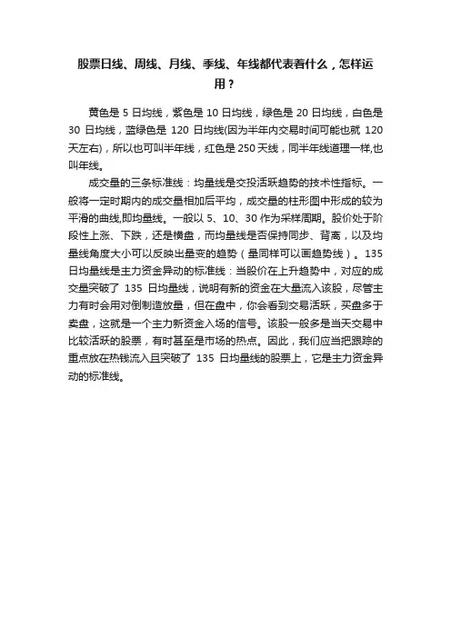 股票日线、周线、月线、季线、年线都代表着什么，怎样运用？