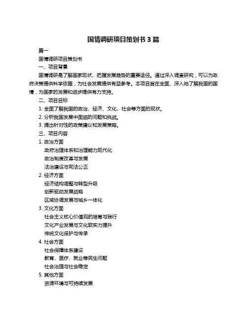 国情调研项目策划书3篇