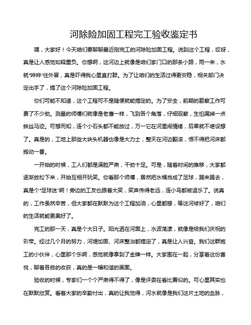 河除险加固工程完工验收鉴定书