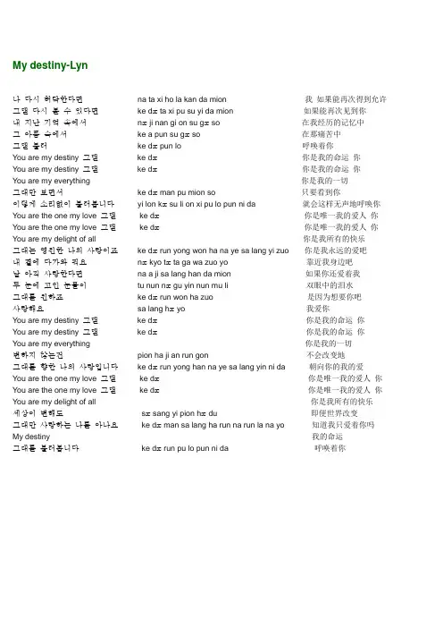 My destiny-Lyn 来自星星的你 命运 韩文 罗马文 中文 歌词