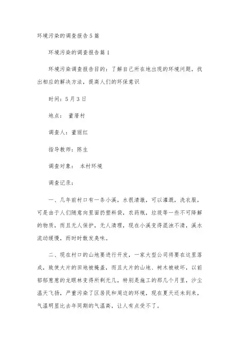 环境污染的调查报告5篇