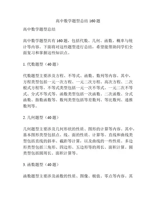 高中数学题型总结160题