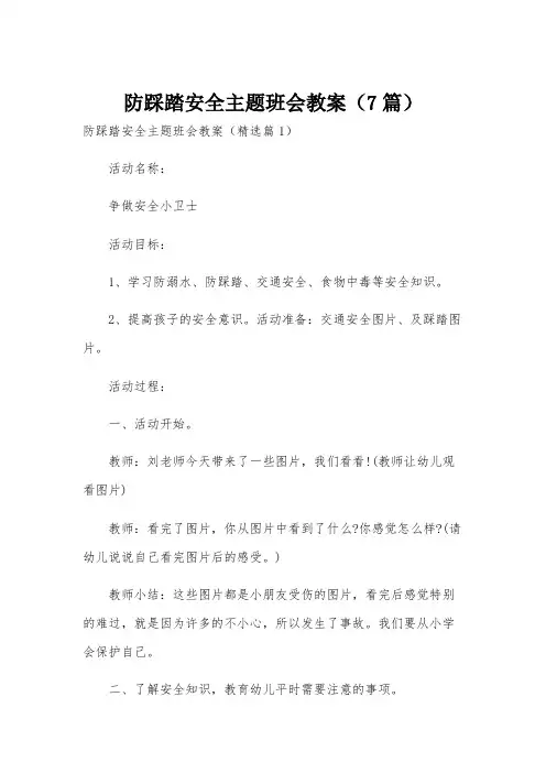 防踩踏安全主题班会教案(7篇)