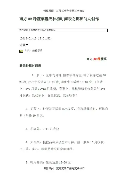 南方32种蔬菜露天种植时间表