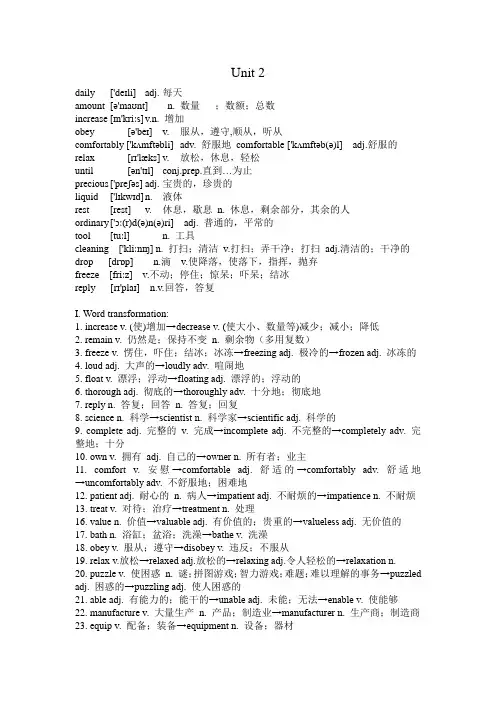 沪教版九年级下英语Unit 2单词词组以及默写版本