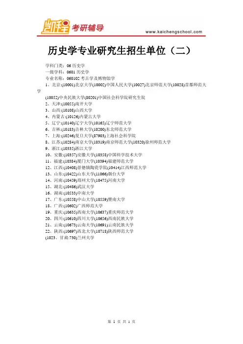 历史学专业研究生招生单位(二)