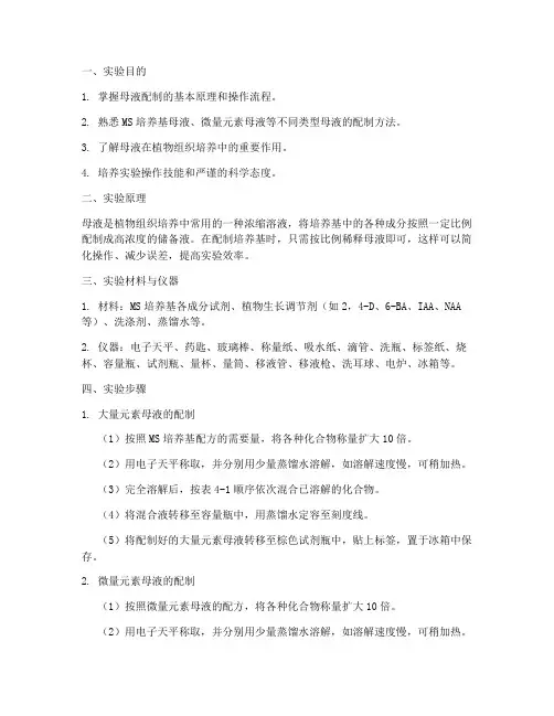 母液的配制实训报告